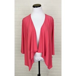 Dressbarn Coral Pink Open Front 3/4 Sleeve Stretchy Top Size 14